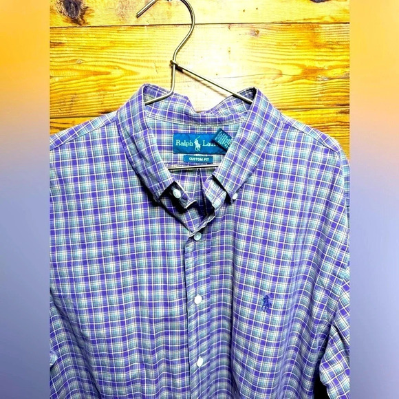 Vintage Ralph Lauren Custom Fit USL purple yellow  plaid preppy 90s flannel - Picture 2 of 4